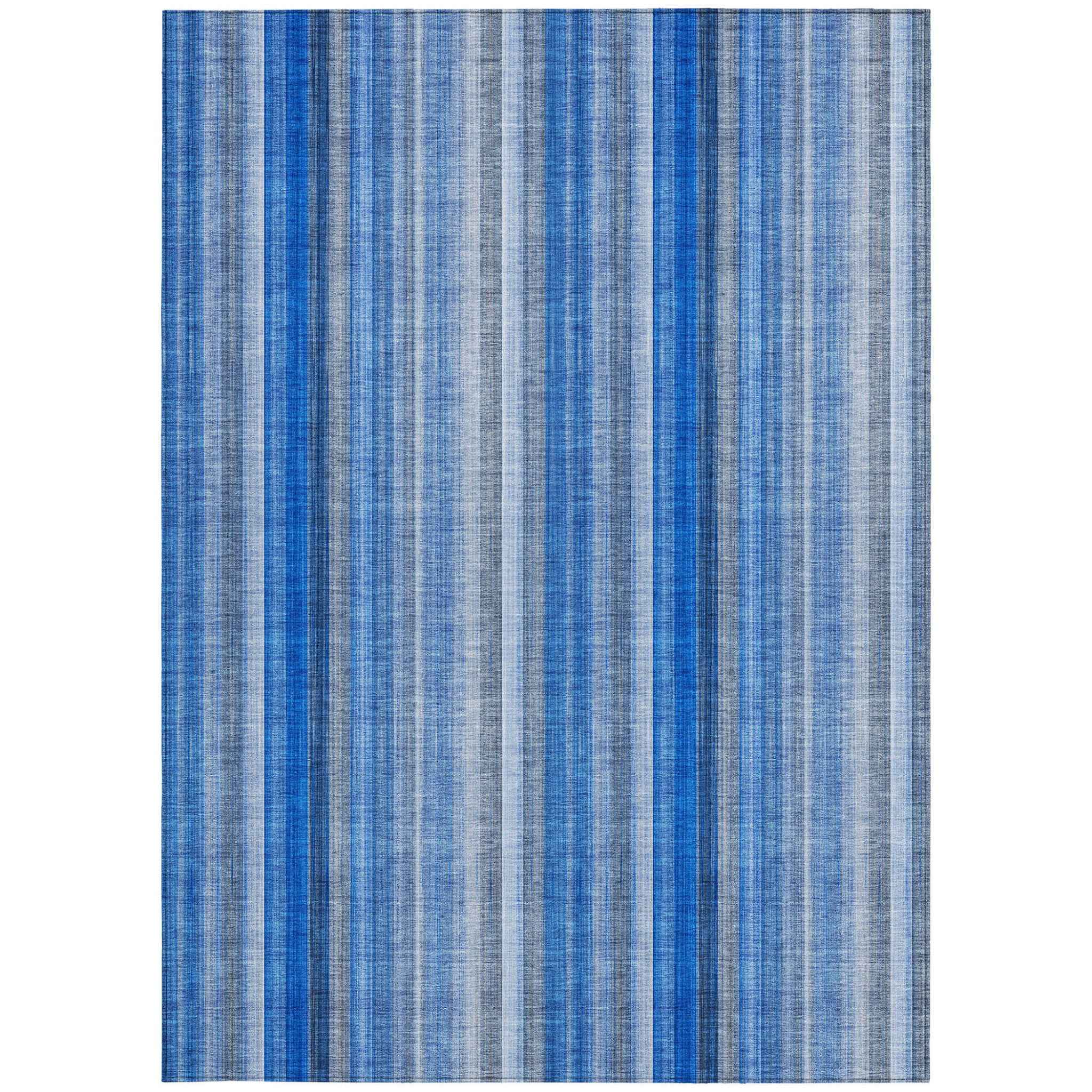 9' X 12' Blue Striped Washable Non Skid Indoor Outdoor Area Rug