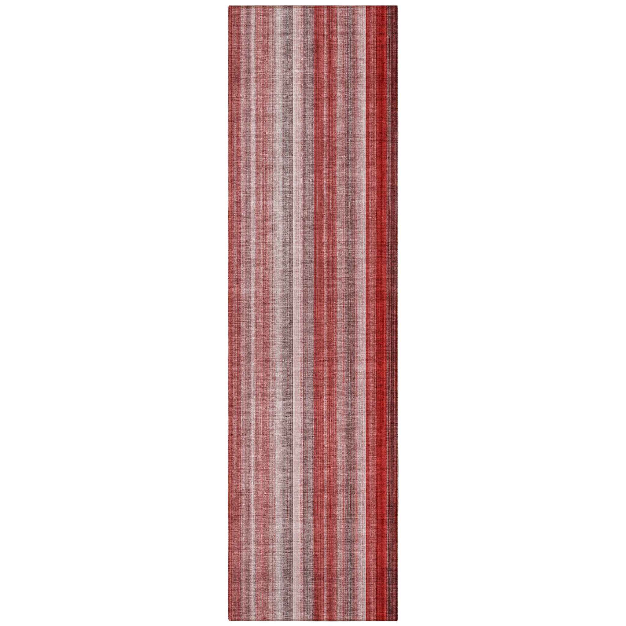 8' Runner Gray Pink and Red Striped Washable Non Skid Indoor Outdoor Runner Rug