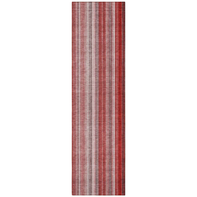 8' Runner Gray Pink and Red Striped Washable Non Skid Indoor Outdoor Runner Rug