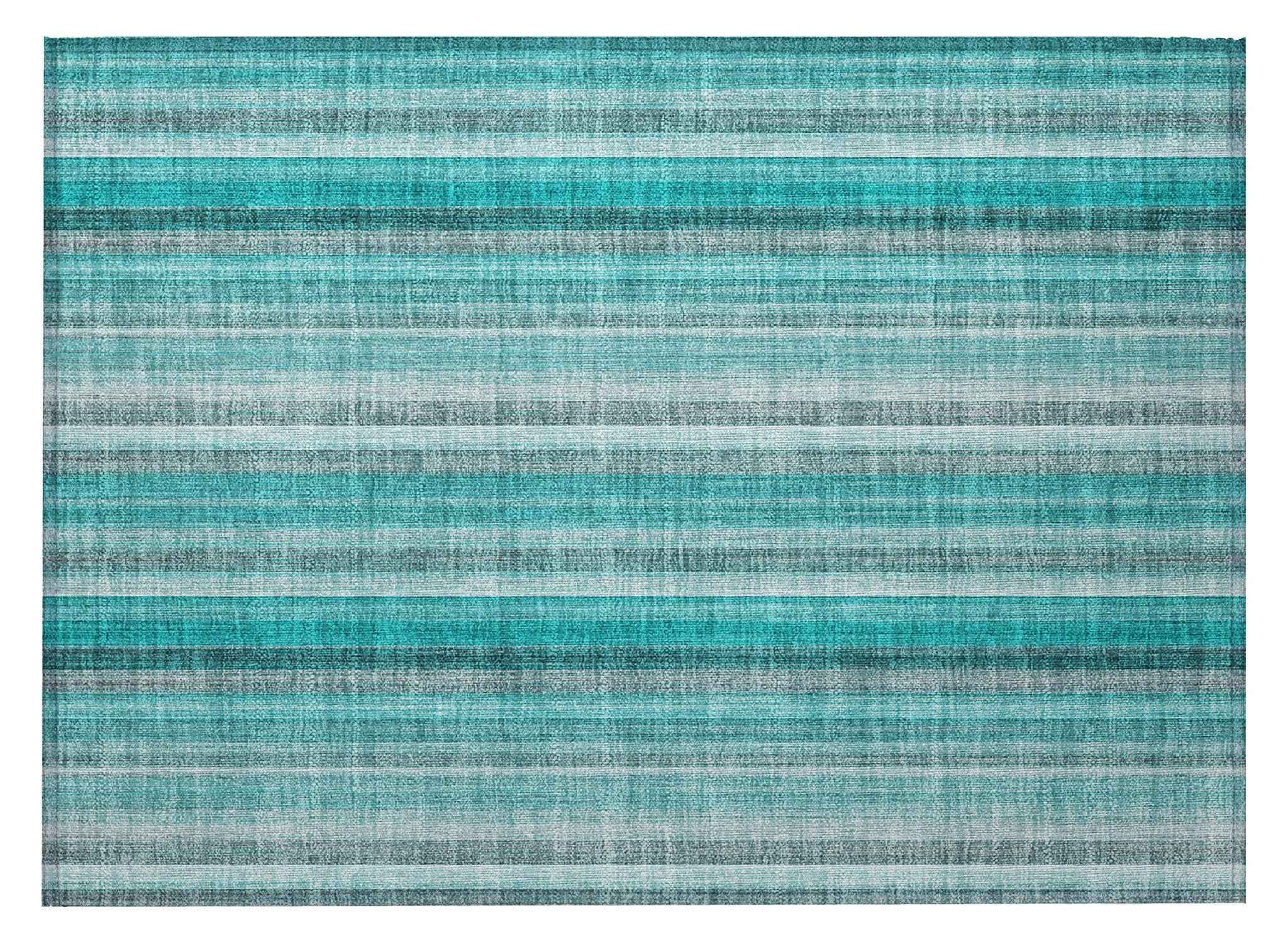 2' X 3' Teal and Gray Striped Washable Non Skid Indoor Outdoor Area Rug