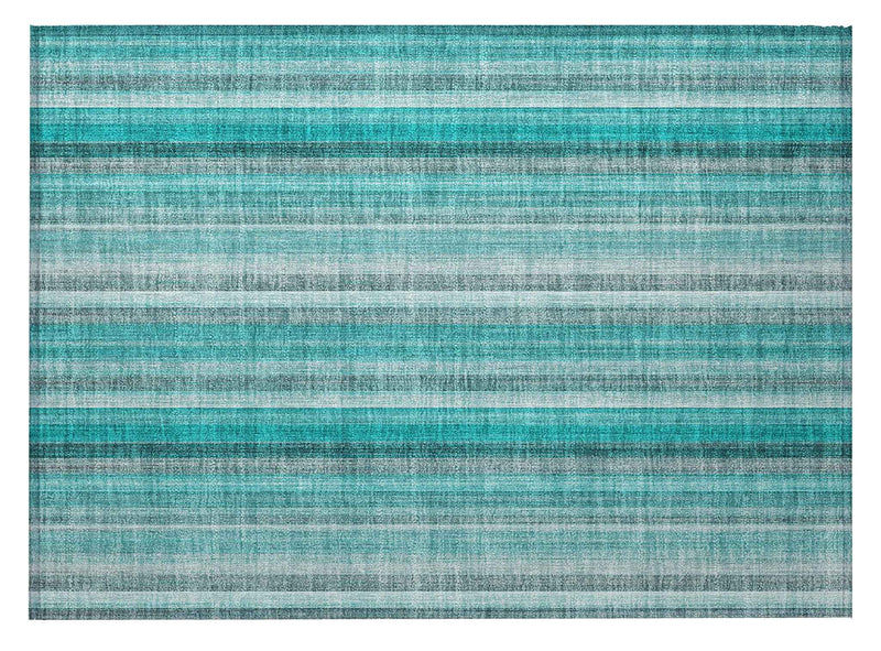 2' X 3' Teal and Gray Striped Washable Non Skid Indoor Outdoor Area Rug