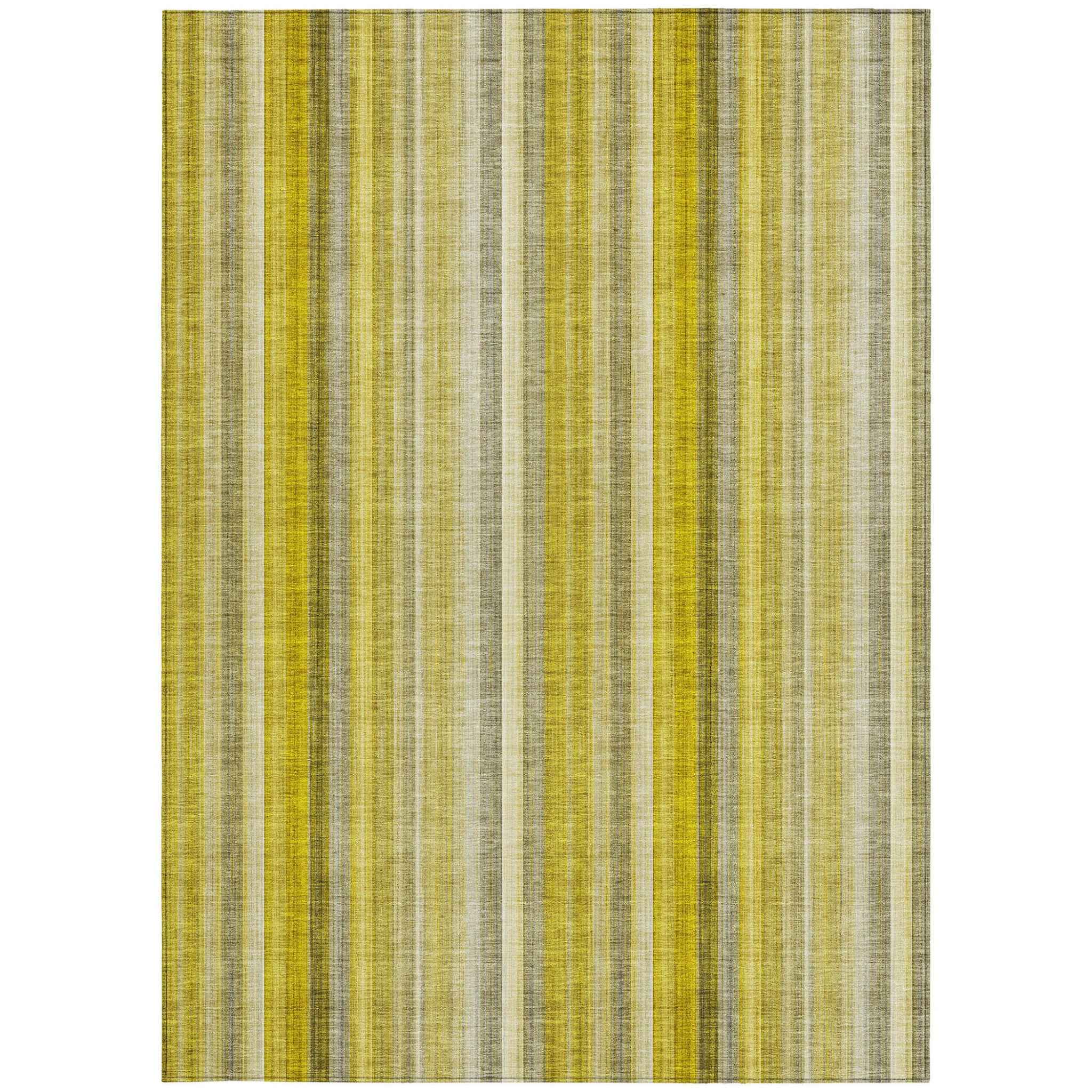 8' X 10' Gold Striped Washable Non Skid Indoor Outdoor Area Rug