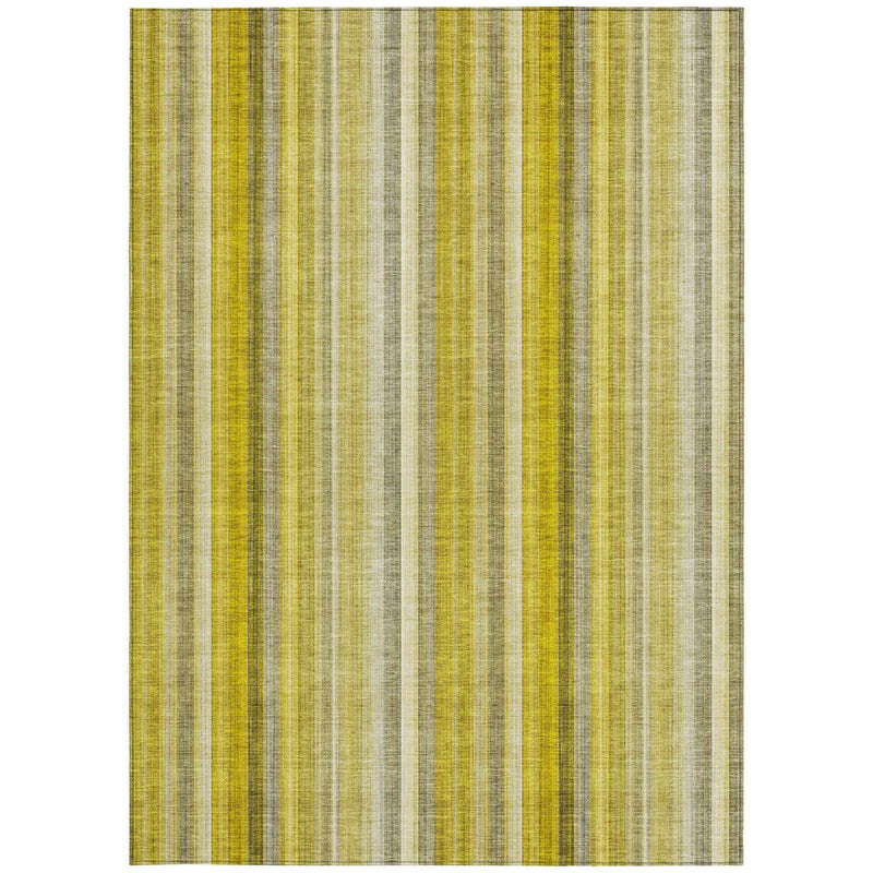 8' X 10' Gold Striped Washable Non Skid Indoor Outdoor Area Rug