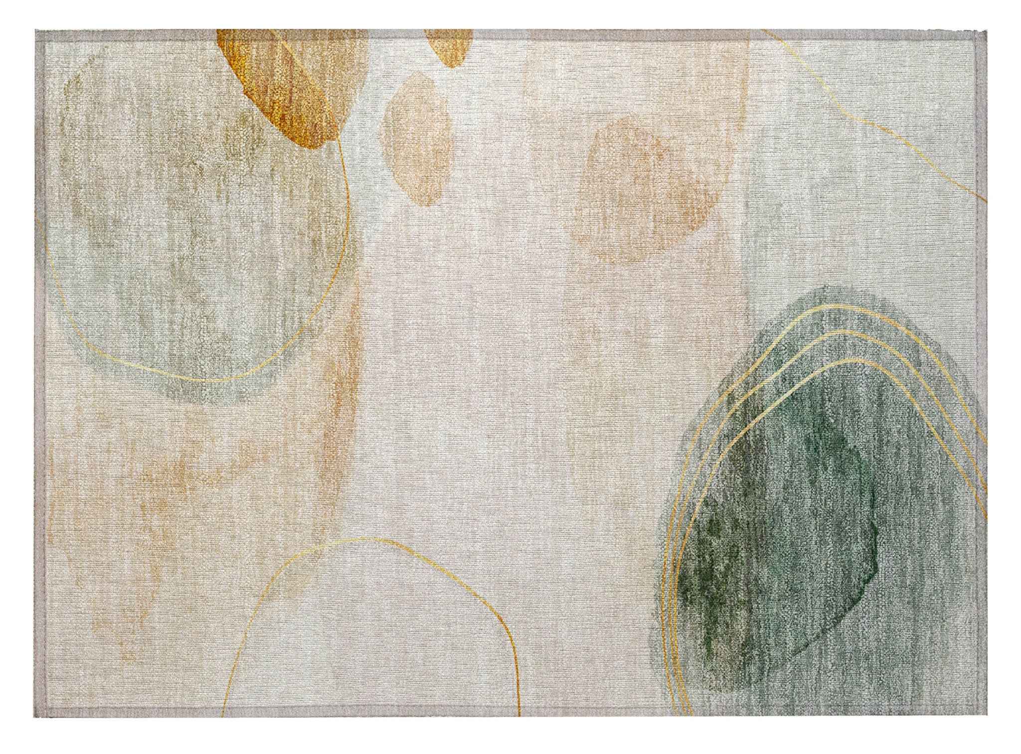 2' X 3' Beige and Green Abstract Washable Non Skid Indoor Outdoor Area Rug