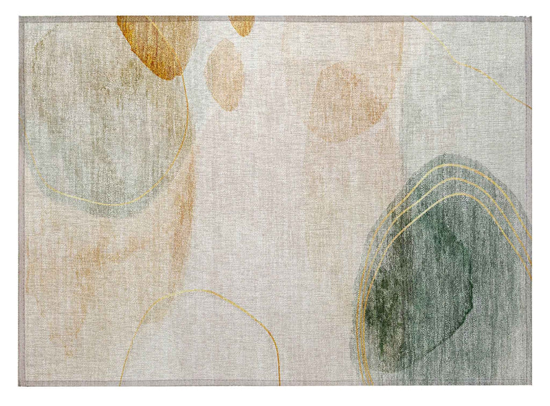 2' X 3' Beige and Green Abstract Washable Non Skid Indoor Outdoor Area Rug