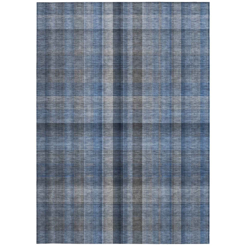 10' X 14' Blue Plaid Washable Non Skid Indoor Outdoor Area Rug