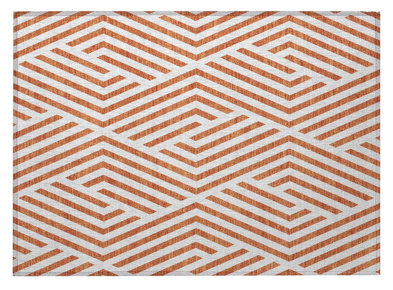 2' X 3' Orange and White Geometric Washable Non Skid Indoor Outdoor Area Rug
