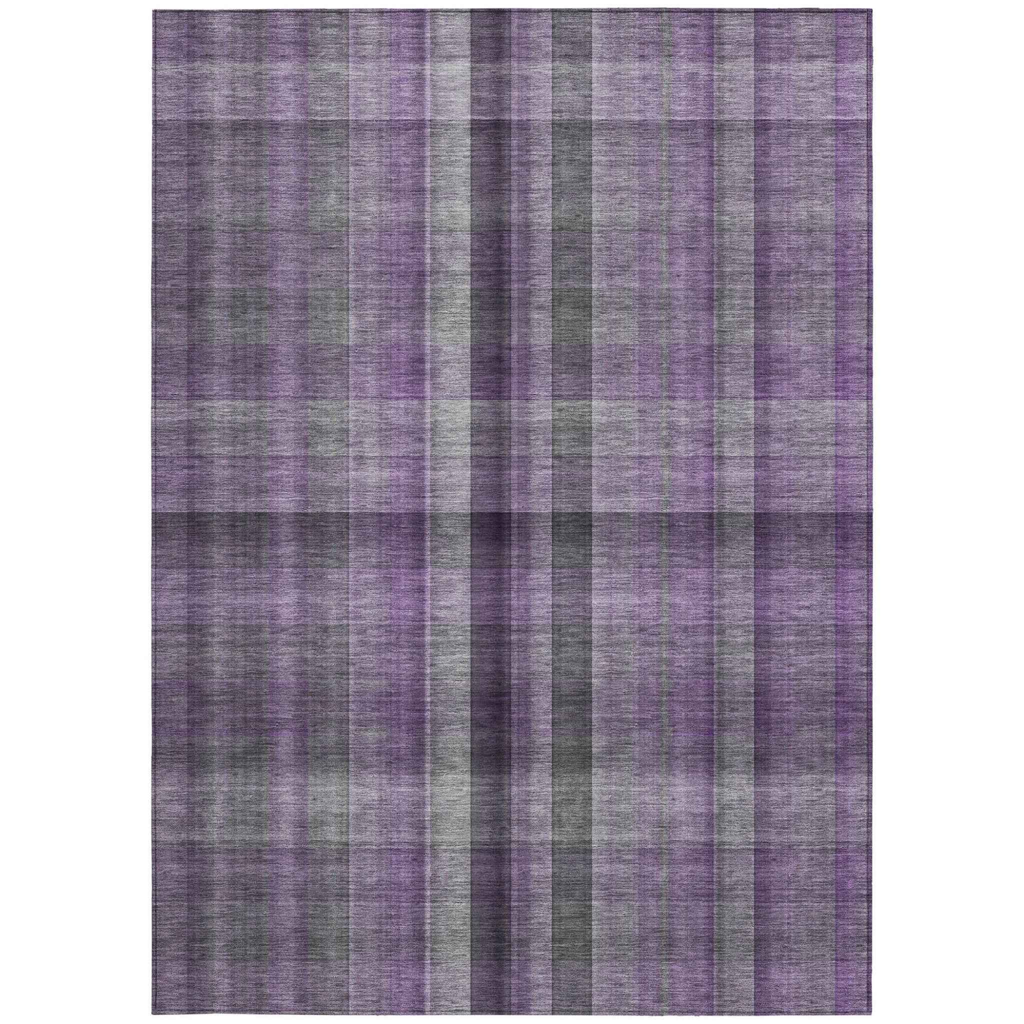 9' X 12' Purple Plaid Washable Non Skid Indoor Outdoor Area Rug