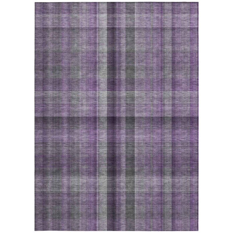 9' X 12' Purple Plaid Washable Non Skid Indoor Outdoor Area Rug