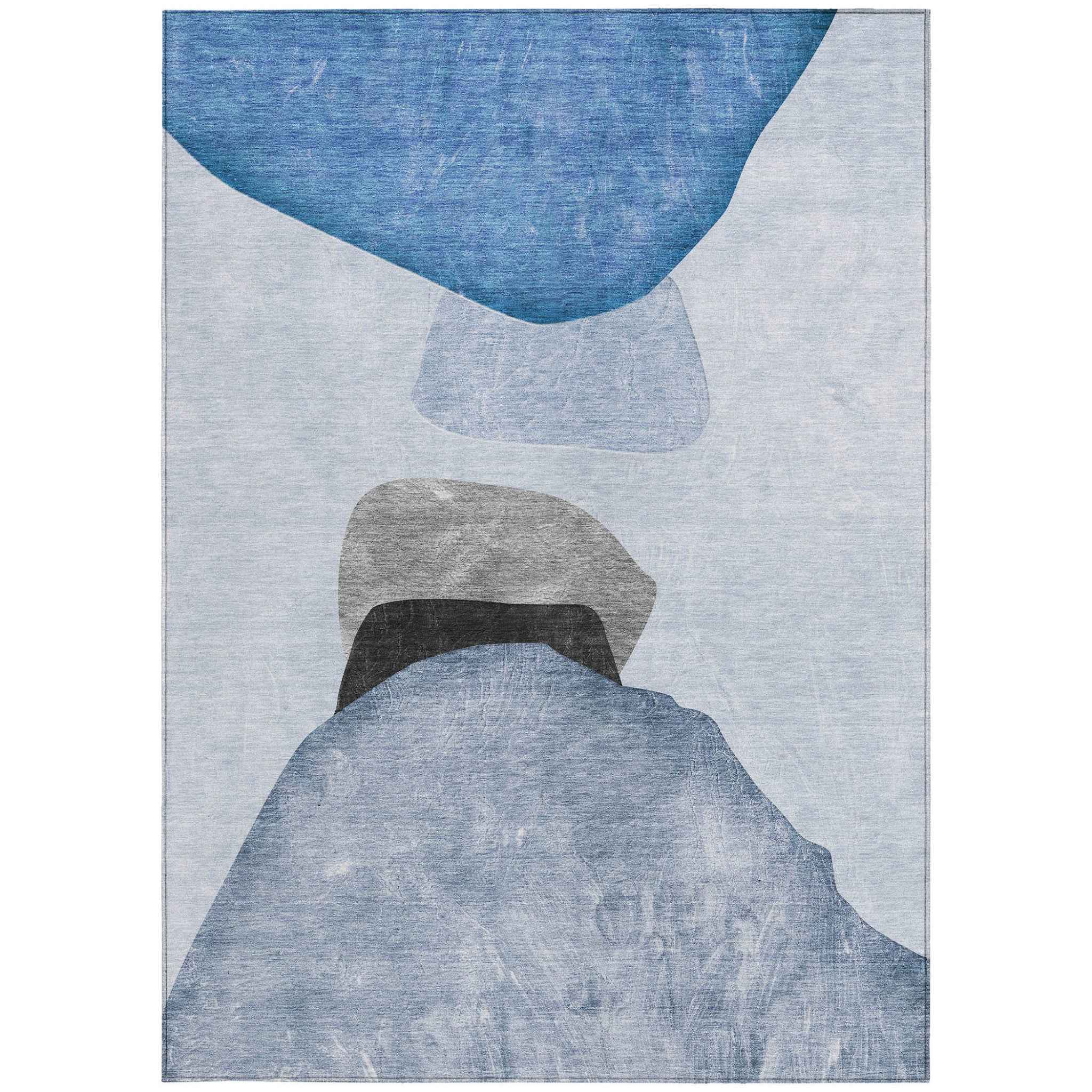 3' X 5' Blue Gray and Black Abstract Washable Non Skid Indoor Outdoor Area Rug