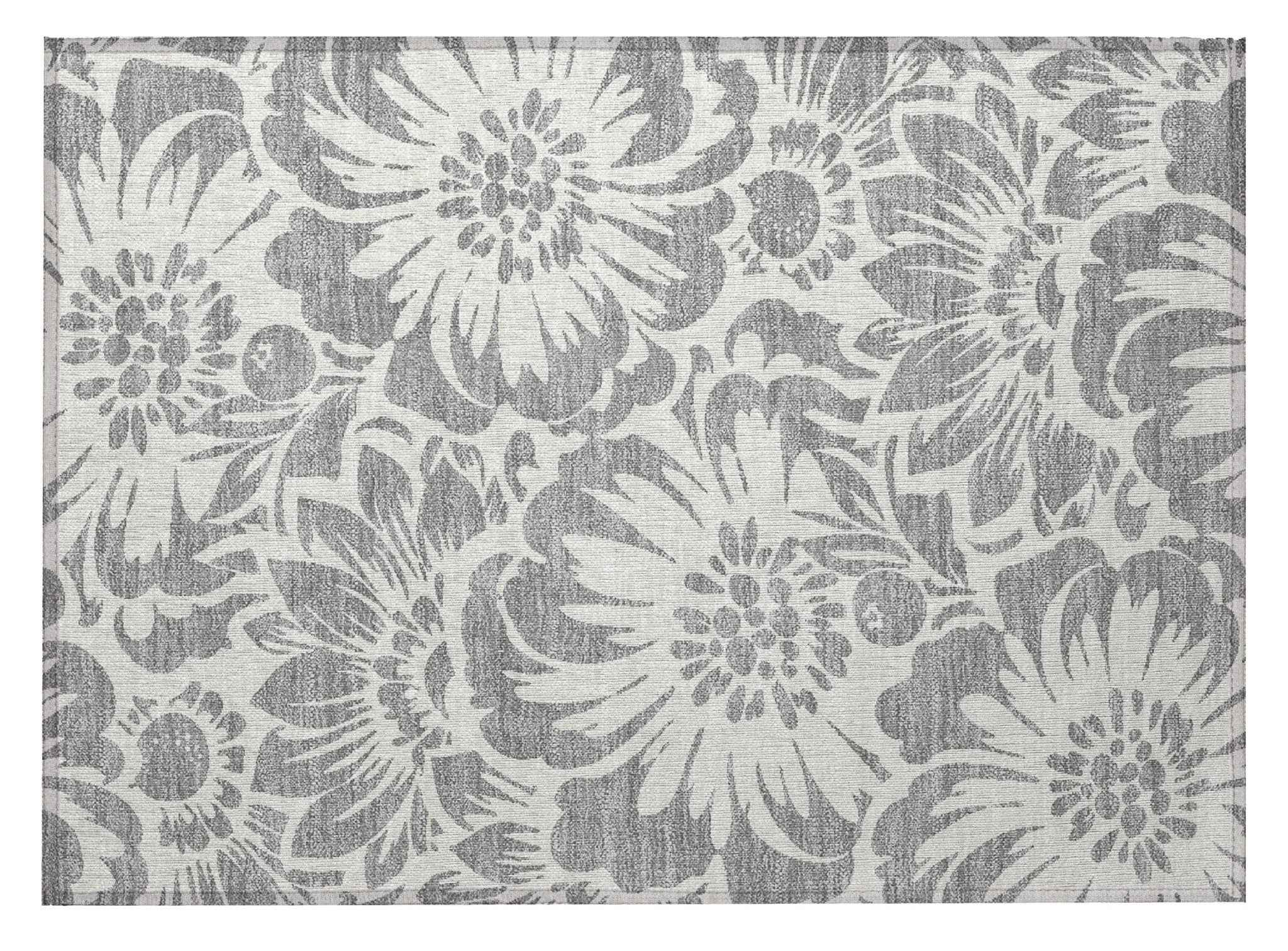 2' X 3' Gray and Ivory Floral Washable Non Skid Indoor Outdoor Area Rug