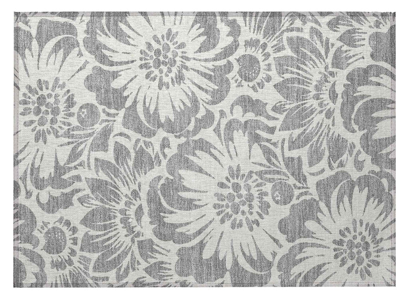 2' X 3' Gray and Ivory Floral Washable Non Skid Indoor Outdoor Area Rug