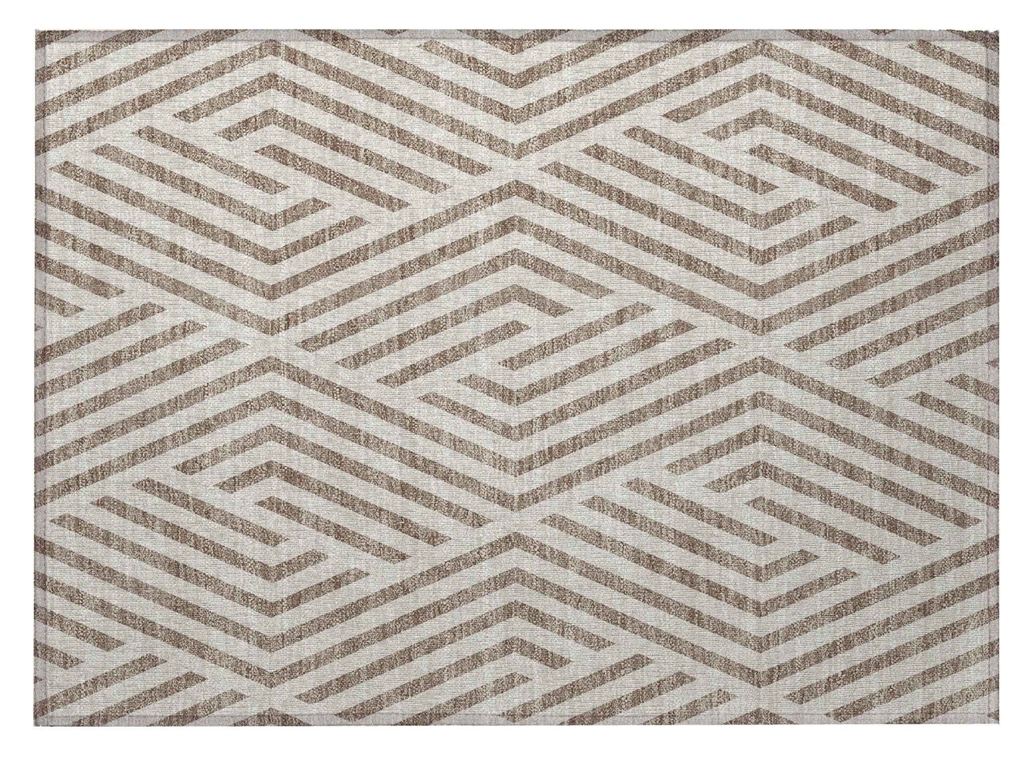 2' X 3' Taupe and Ivory Geometric Washable Non Skid Indoor Outdoor Area Rug