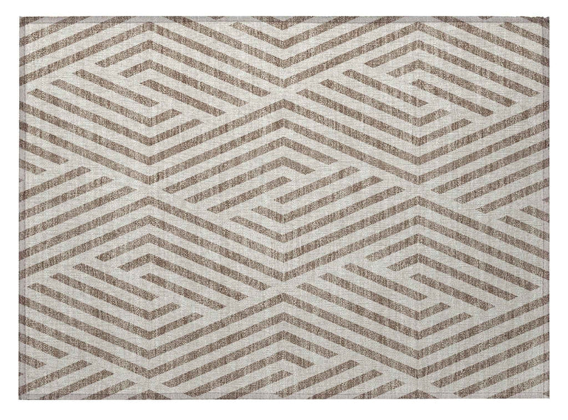 2' X 3' Taupe and Ivory Geometric Washable Non Skid Indoor Outdoor Area Rug