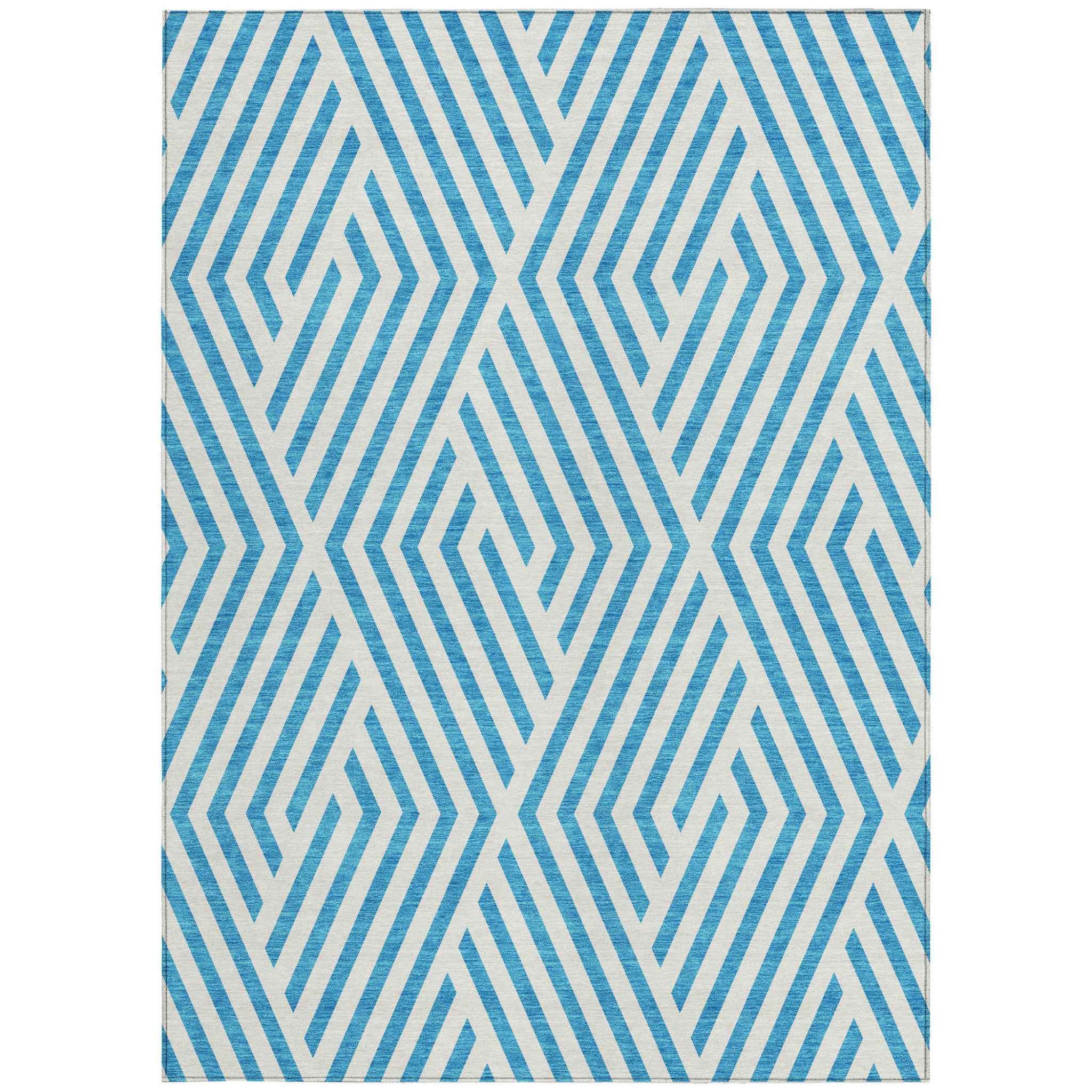 10' X 14' Teal and White Geometric Washable Non Skid Indoor Outdoor Area Rug