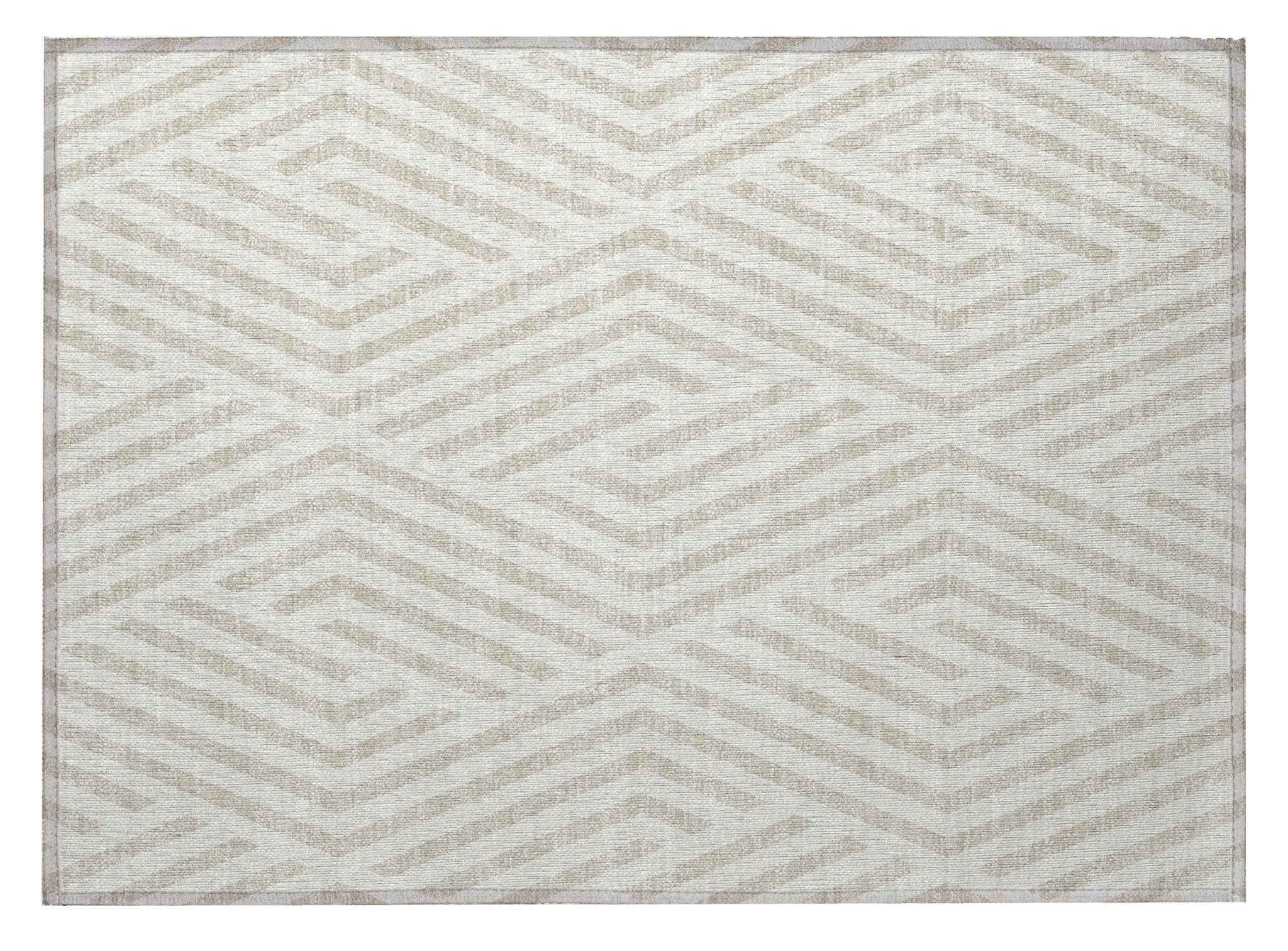 2' X 3' Beige and Ivory Geometric Washable Non Skid Indoor Outdoor Area Rug