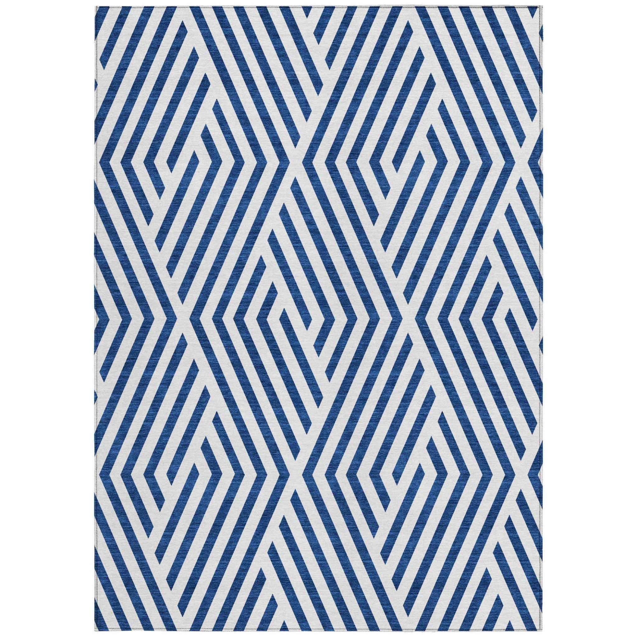 9' X 12' Navy and White Geometric Washable Non Skid Indoor Outdoor Area Rug