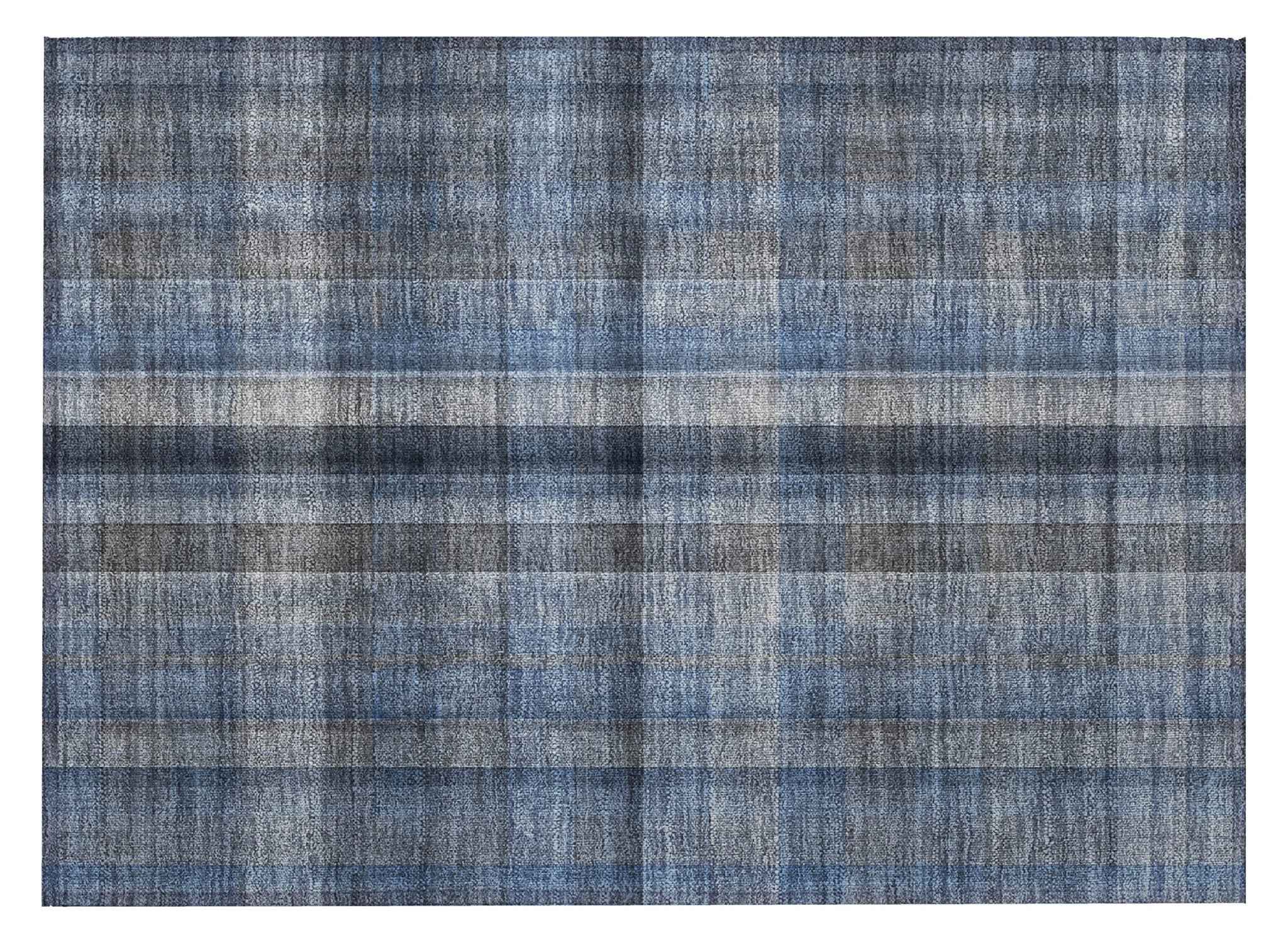 2' X 3' Blue Plaid Washable Non Skid Indoor Outdoor Area Rug