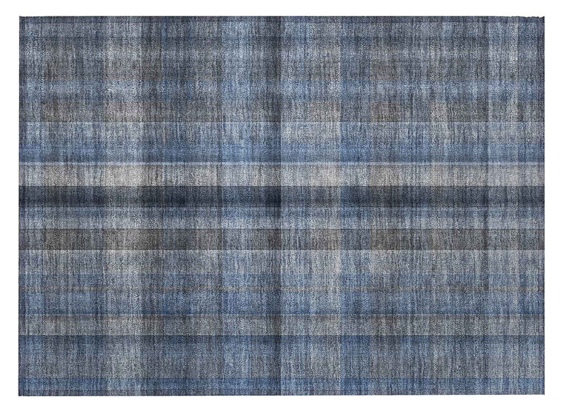 2' X 3' Blue Plaid Washable Non Skid Indoor Outdoor Area Rug