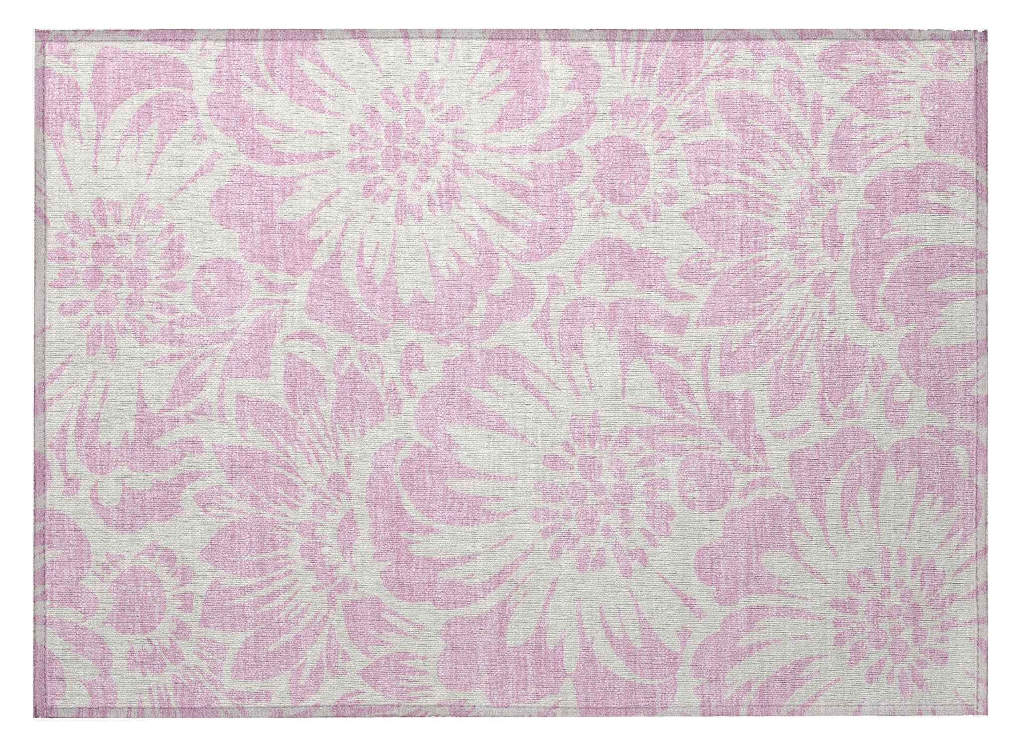 2' X 3' Pink and Ivory Floral Washable Non Skid Indoor Outdoor Area Rug