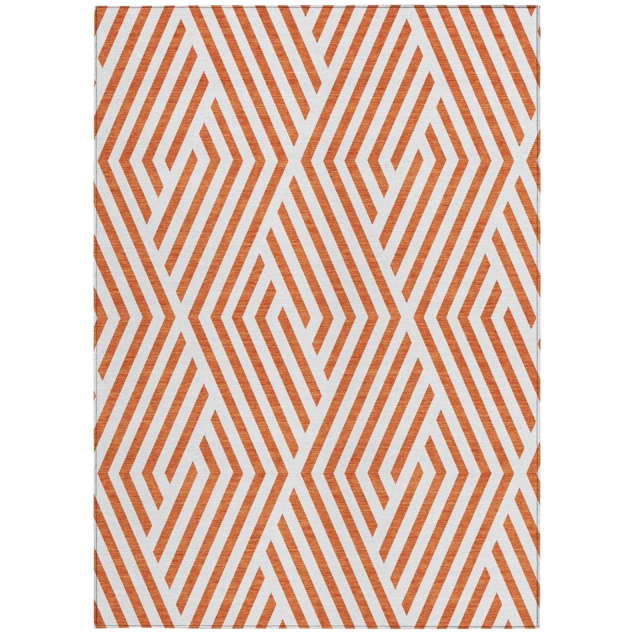 8' X 10' Orange and White Geometric Washable Non Skid Indoor Outdoor Area Rug
