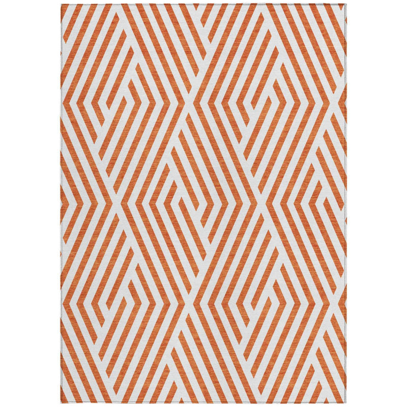 8' X 10' Orange and White Geometric Washable Non Skid Indoor Outdoor Area Rug
