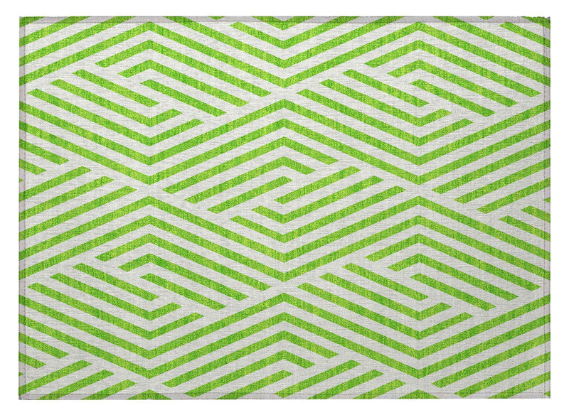 2' X 3' Lime Green and White Geometric Washable Non Skid Indoor Outdoor Area Rug