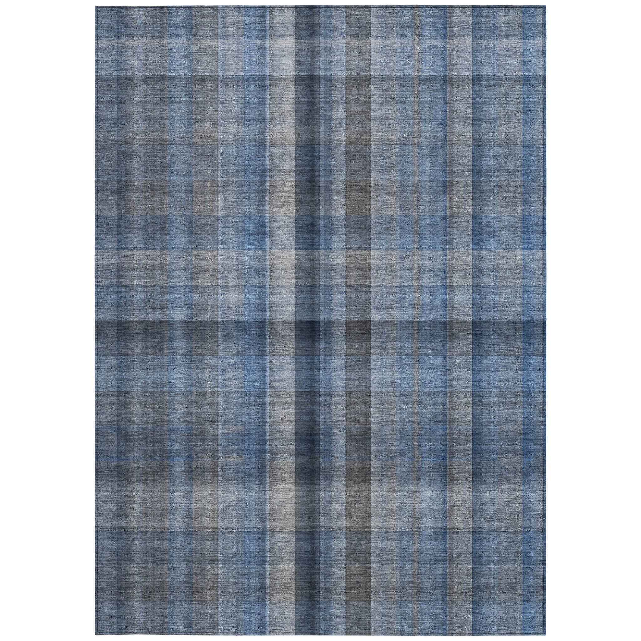 8' X 10' Blue Plaid Washable Non Skid Indoor Outdoor Area Rug