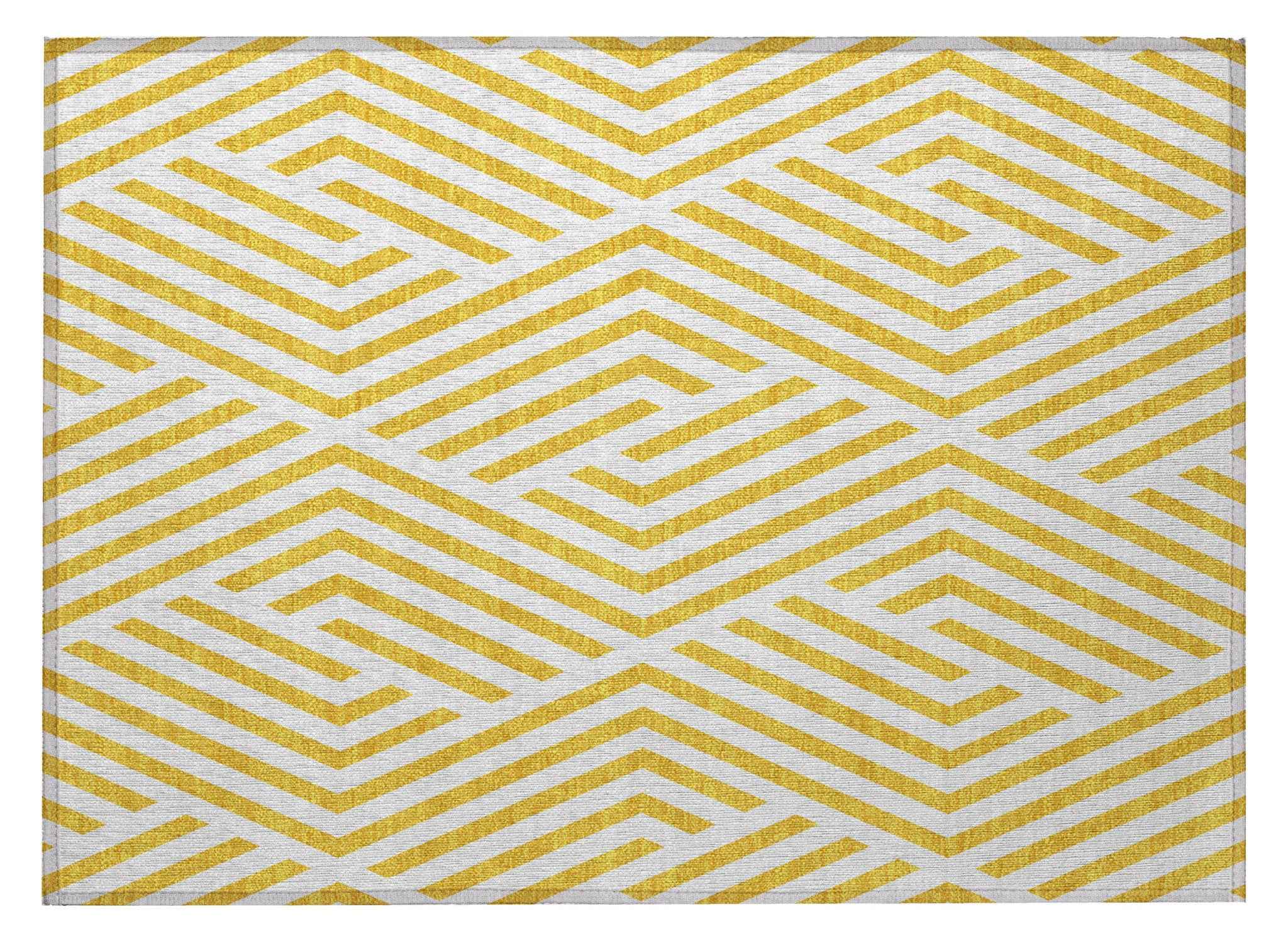 2' X 3' Gold and White Geometric Washable Non Skid Indoor Outdoor Area Rug