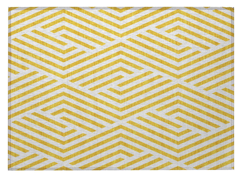 2' X 3' Gold and White Geometric Washable Non Skid Indoor Outdoor Area Rug