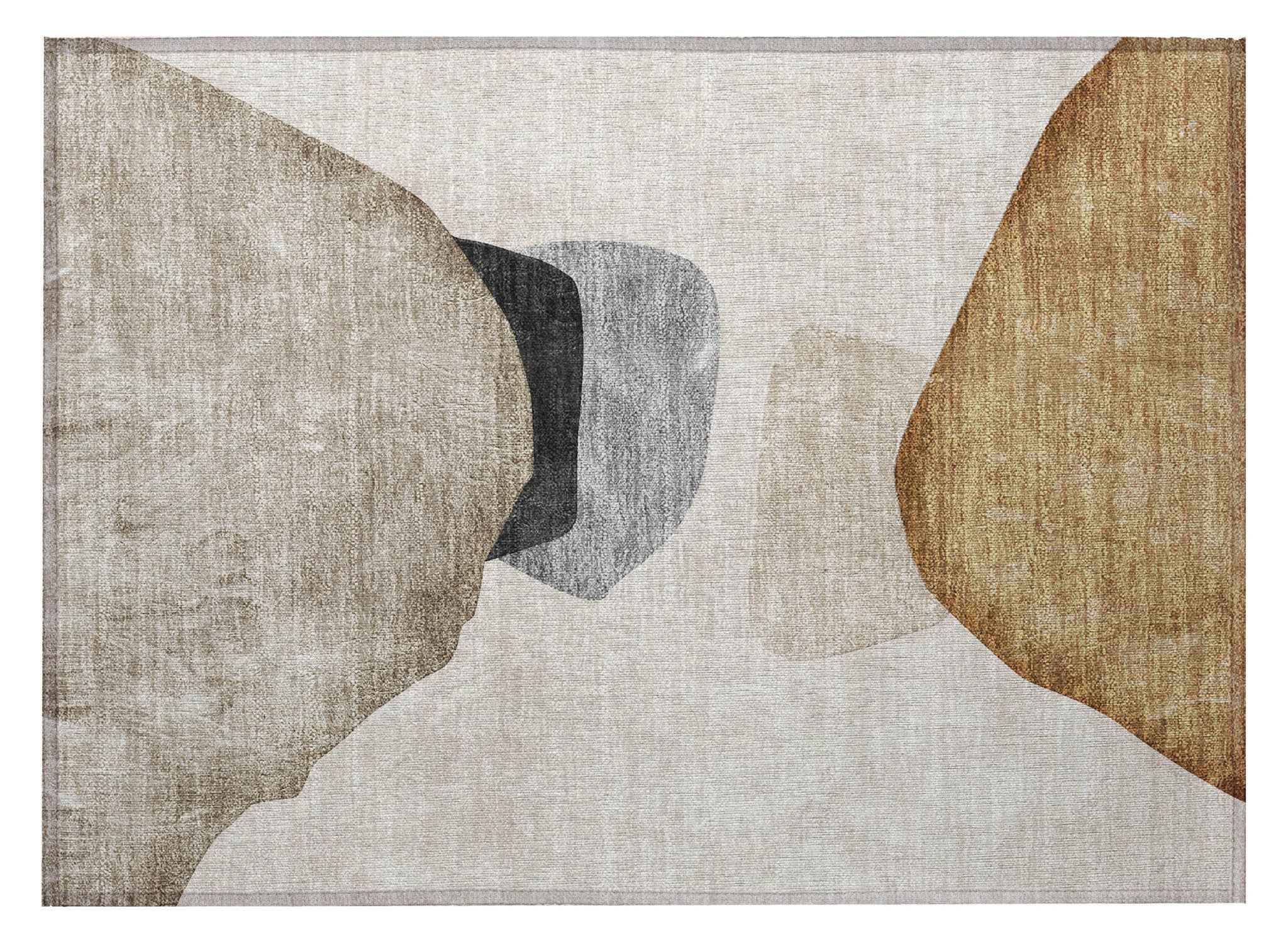 2' X 3' Tan Brown and Gray Abstract Washable Non Skid Indoor Outdoor Area Rug