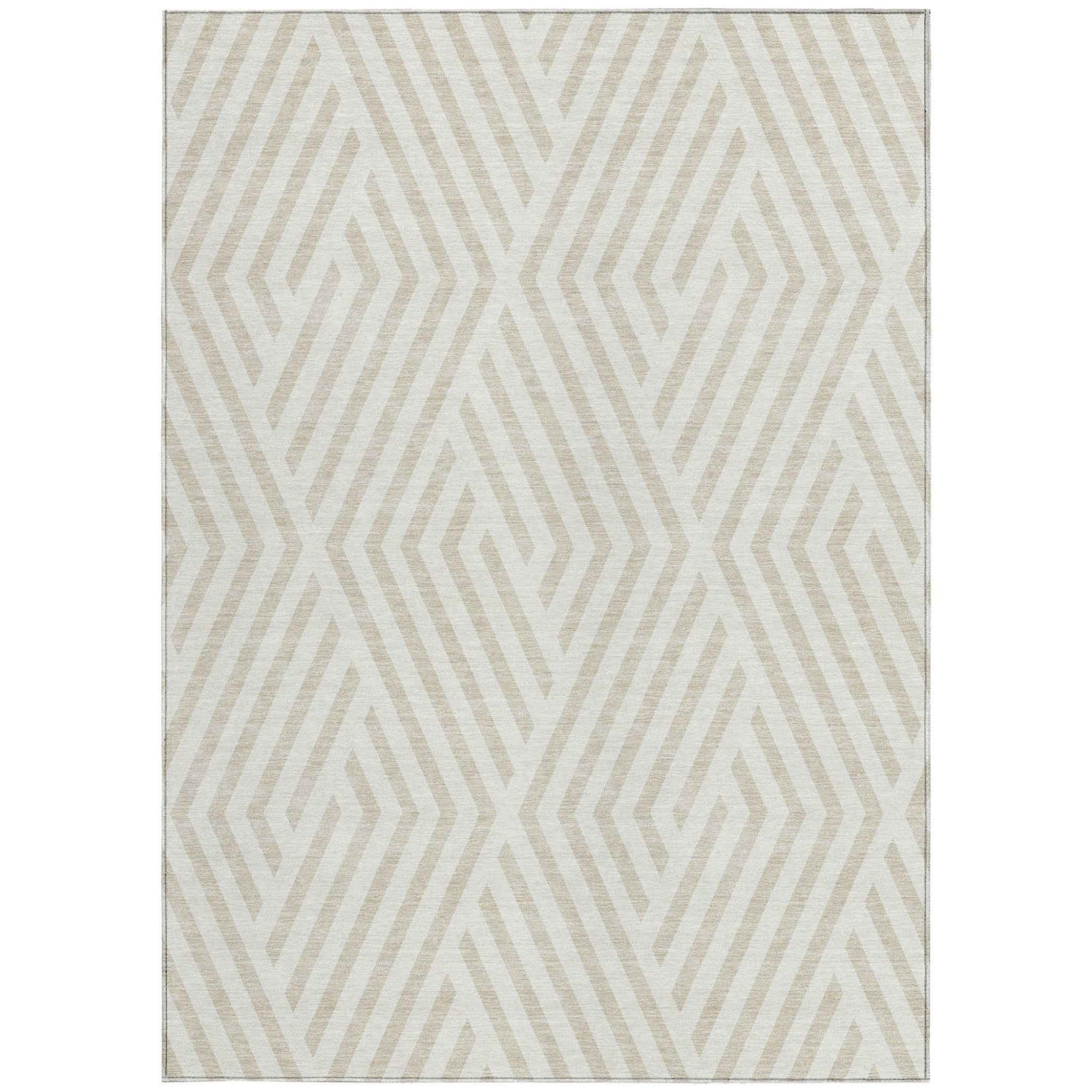 8' X 10' Beige and Ivory Geometric Washable Non Skid Indoor Outdoor Area Rug