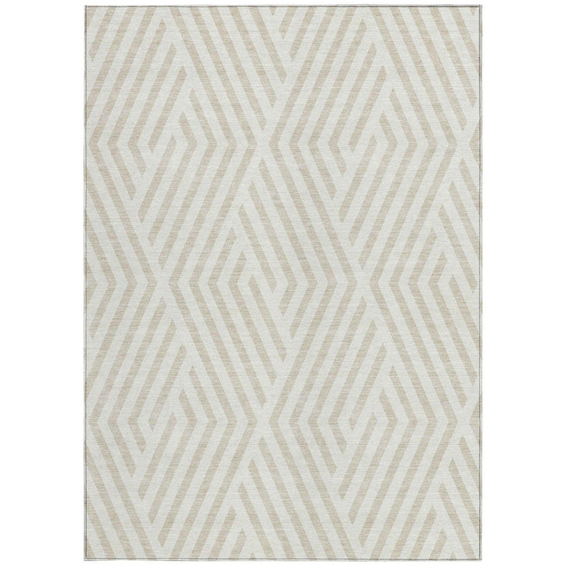 8' X 10' Beige and Ivory Geometric Washable Non Skid Indoor Outdoor Area Rug