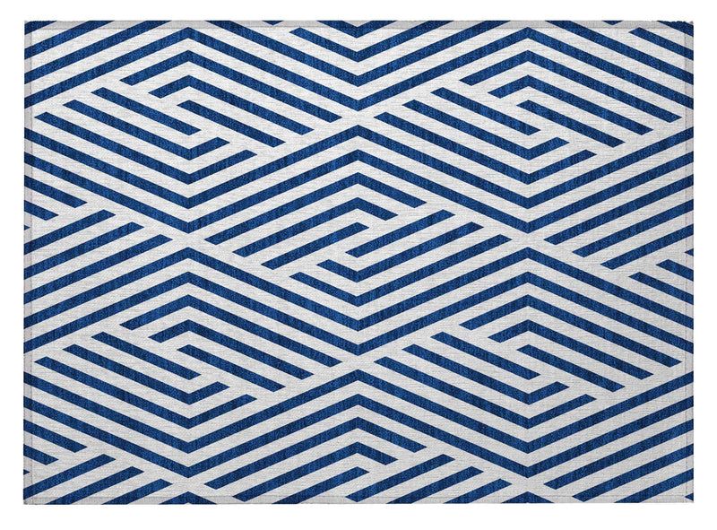 2' X 3' Navy and White Geometric Washable Non Skid Indoor Outdoor Area Rug