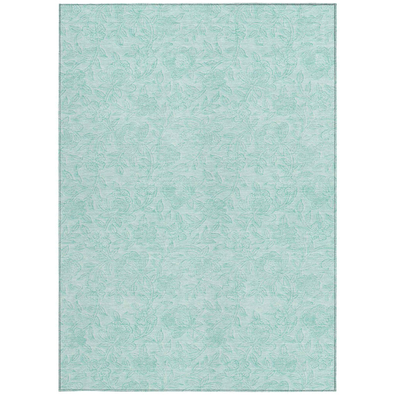 3' X 5' Teal Blue And Aqua Floral Washable Indoor Outdoor Area Rug