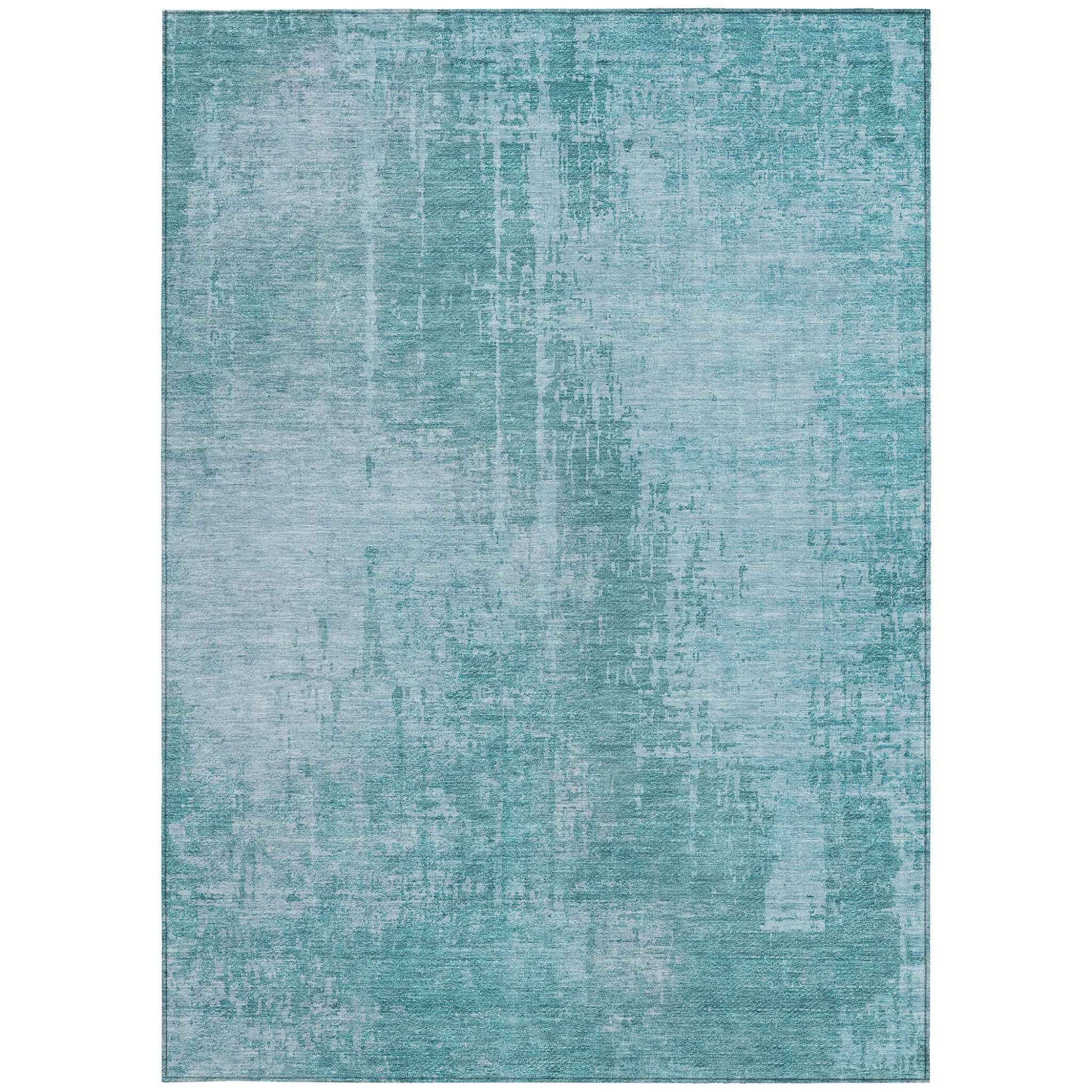 8' X 10' Aqua Teal Blue And Gray Abstract Washable Indoor Outdoor Area Rug
