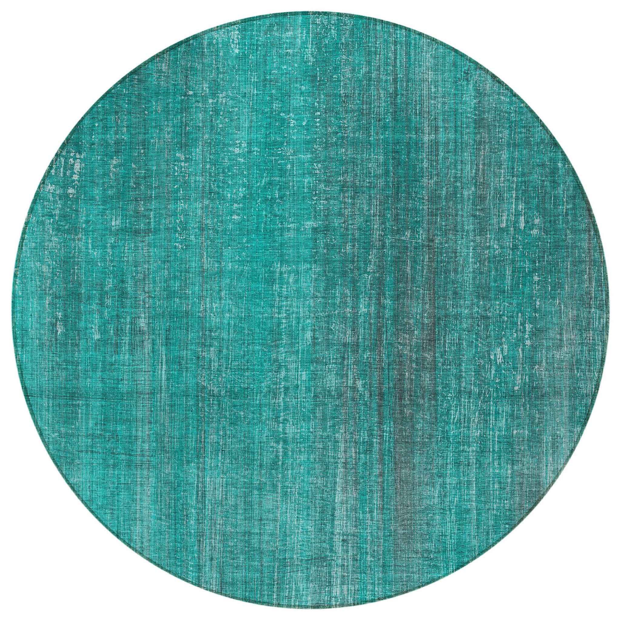 8' Round Teal Round Striped Washable Non Skid Indoor Outdoor Area Rug