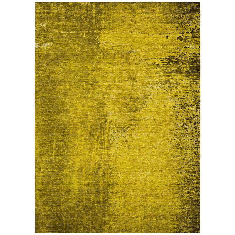 10' X 14' Gold Abstract Washable Non Skid Indoor Outdoor Area Rug