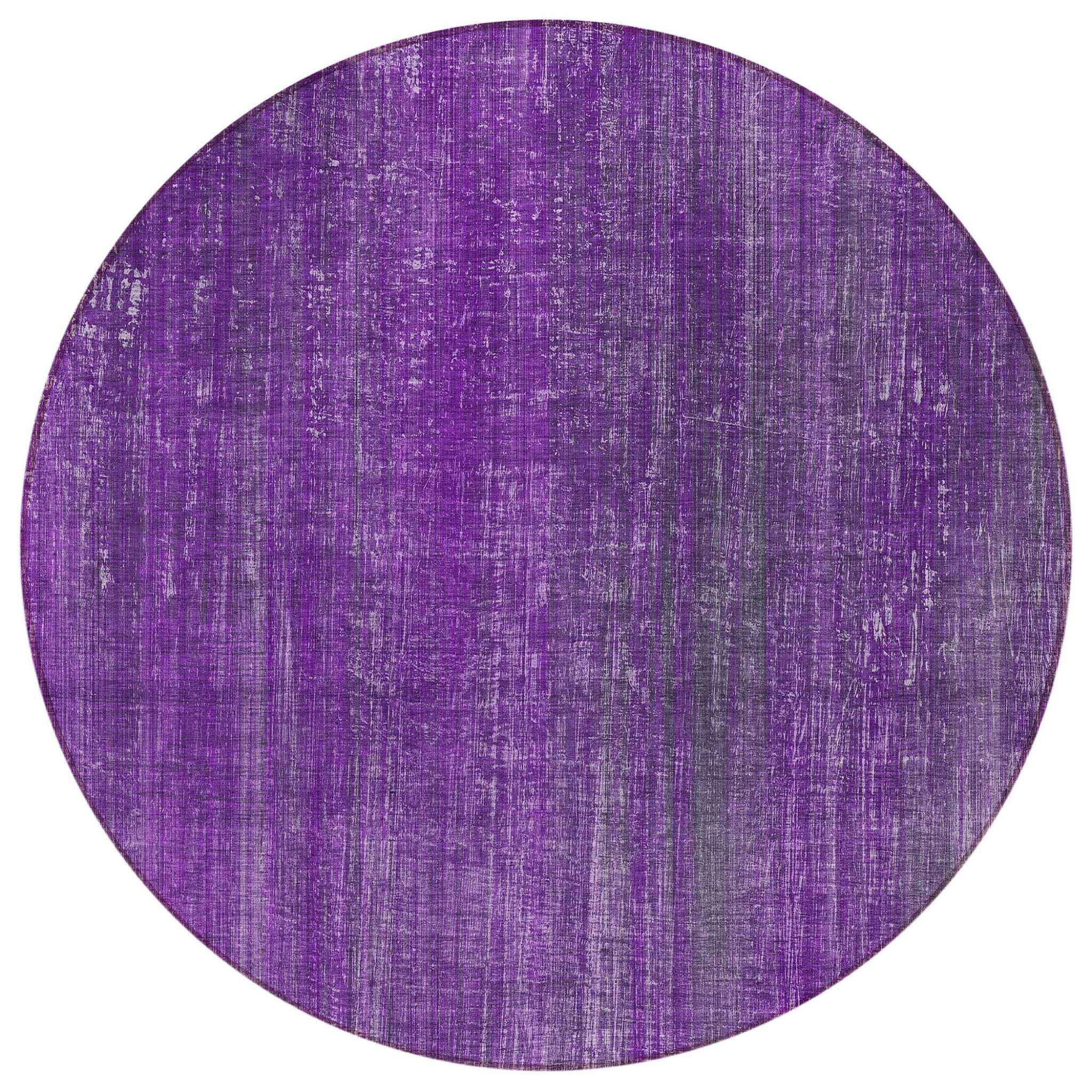 8' Round Purple Round Striped Washable Non Skid Indoor Outdoor Area Rug