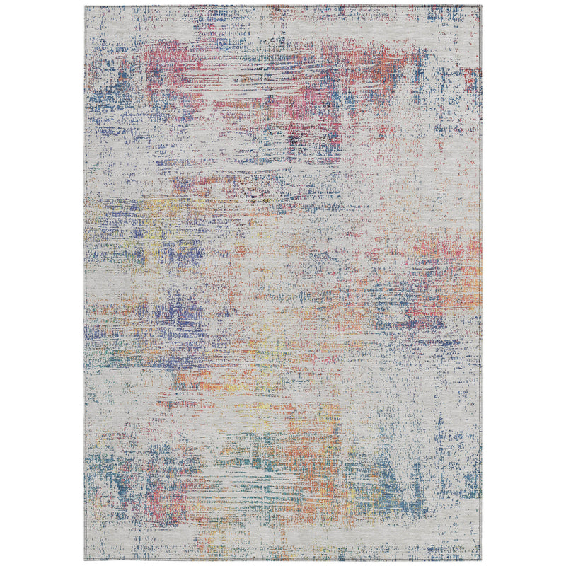 10' X 14' Ivory Orange And Blush Abstract Washable Indoor Outdoor Area Rug