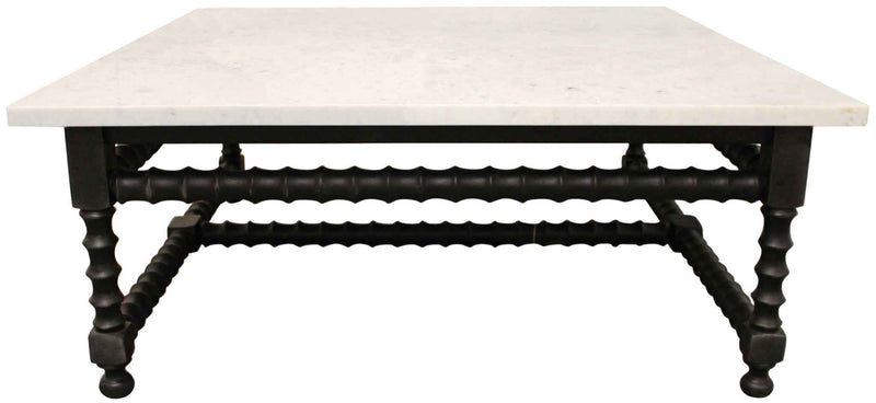 48" White And Black Genuine Marble And Solid Wood Square Coffee Table
