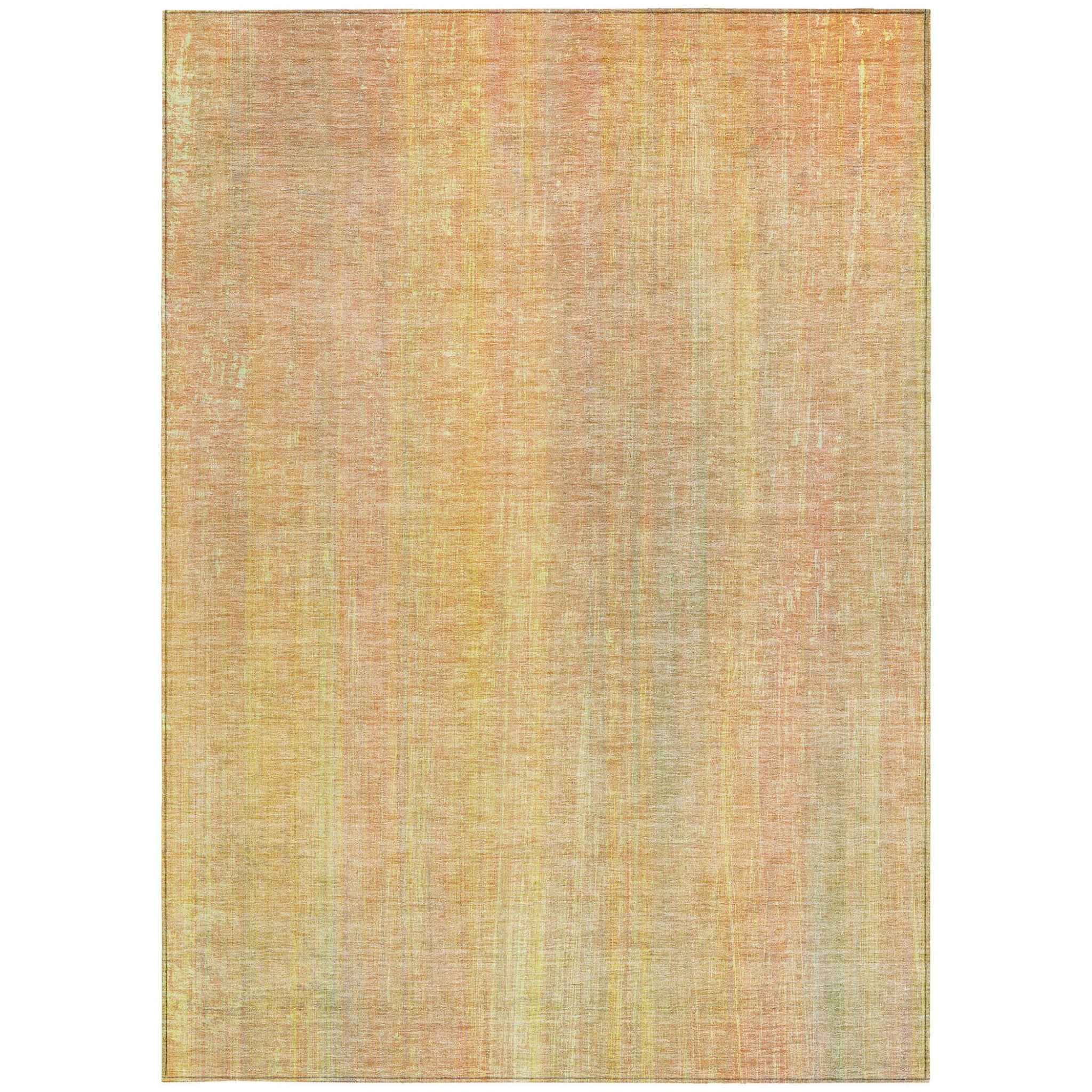 9' X 12' Yellow and Orange Striped Washable Non Skid Indoor Outdoor Area Rug