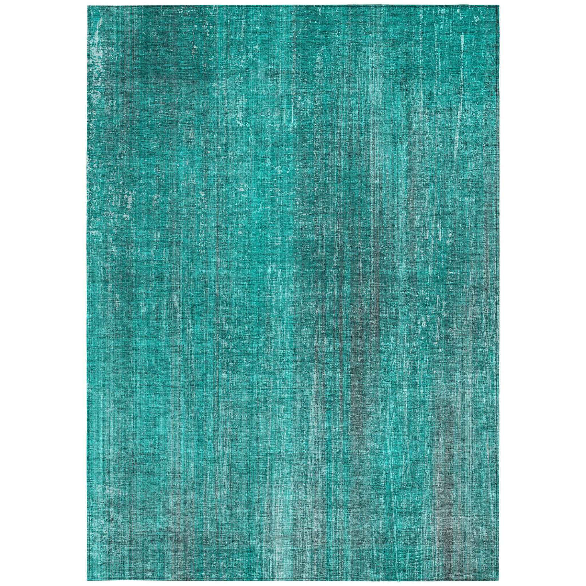 9' X 12' Teal Striped Washable Non Skid Indoor Outdoor Area Rug