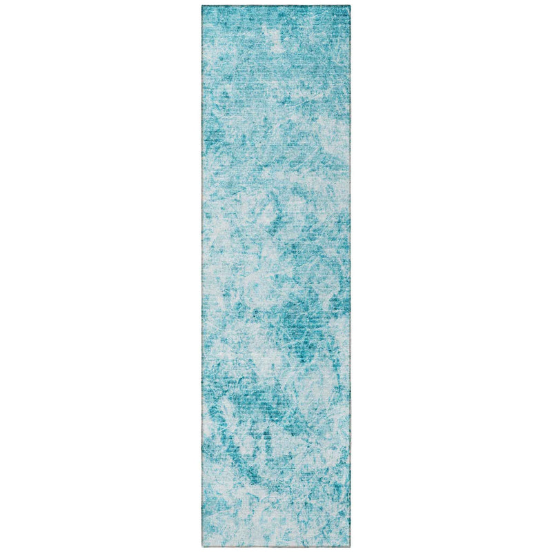 8' Runner Teal Abstract Washable Non Skid Indoor Outdoor Runner Rug