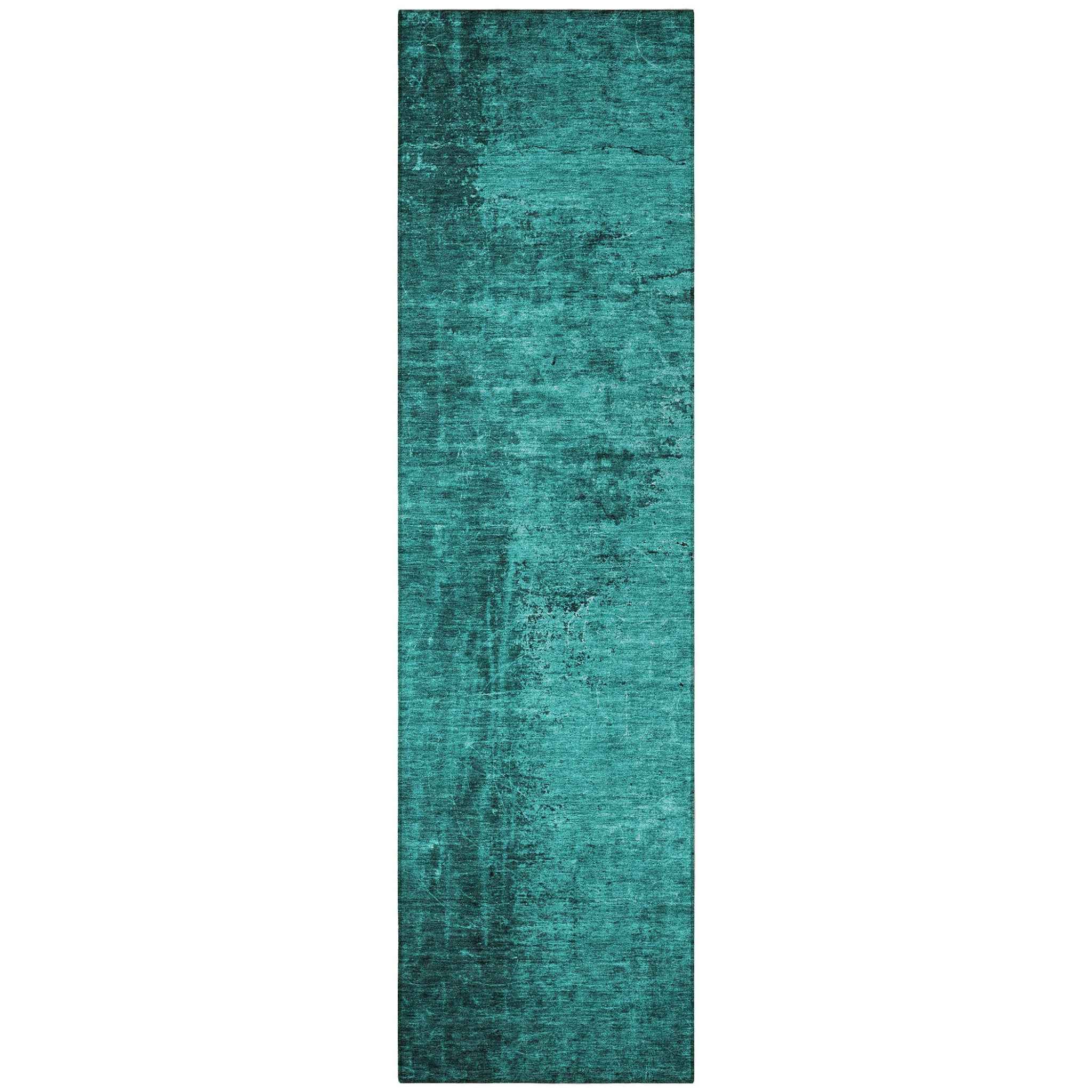 8' Runner Teal Abstract Washable Non Skid Indoor Outdoor Runner Rug