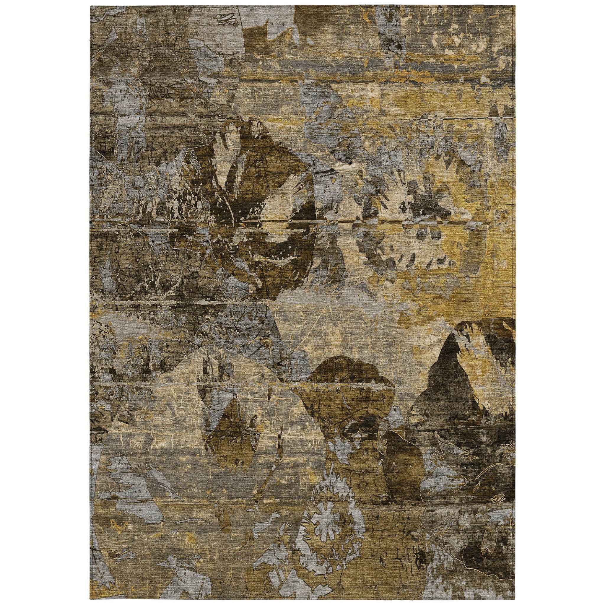 5' X 8' Brown Terracotta and Gray Floral Washable Non Skid Indoor Outdoor Area Rug