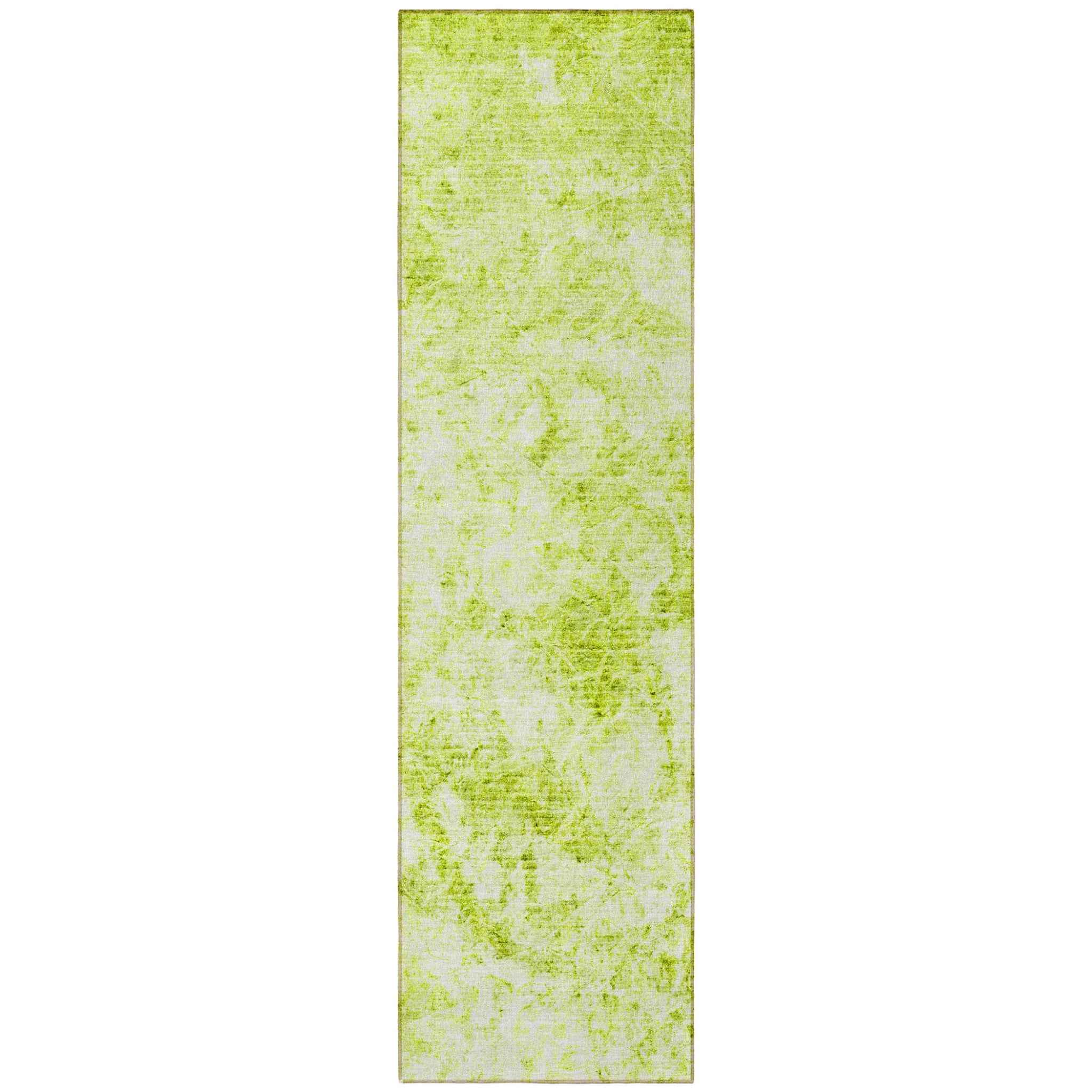 8' Runner Lime Green Abstract Washable Non Skid Indoor Outdoor Runner Rug