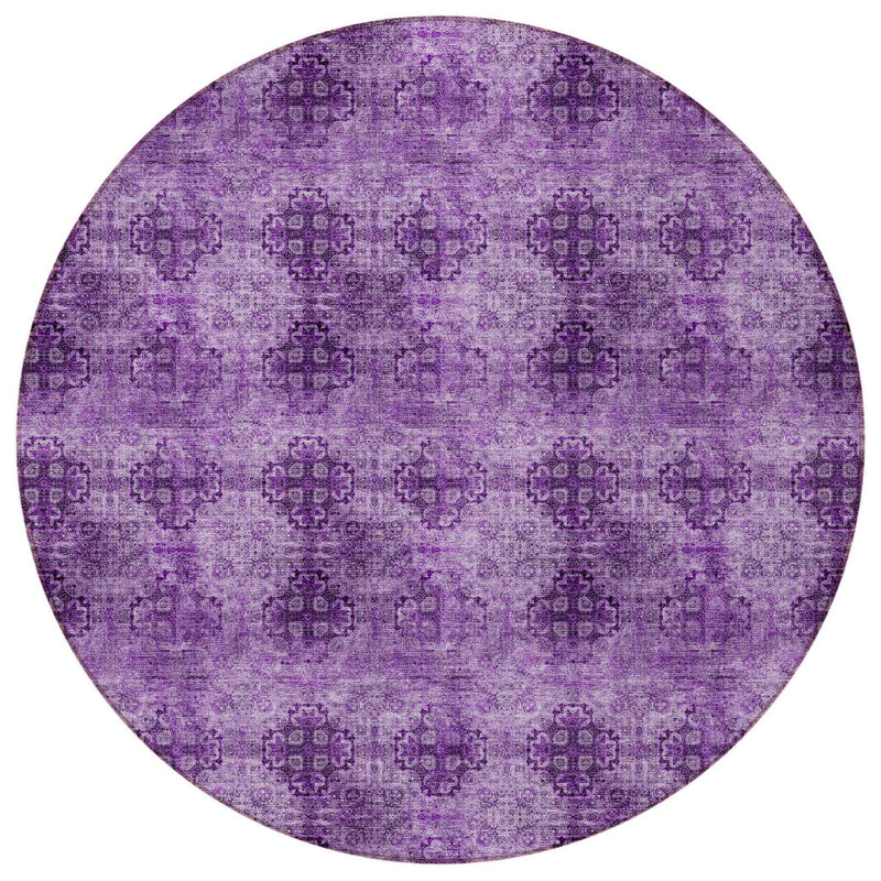 8' Round Eggplant Round Floral Medallion Washable Non Skid Indoor Outdoor Area Rug