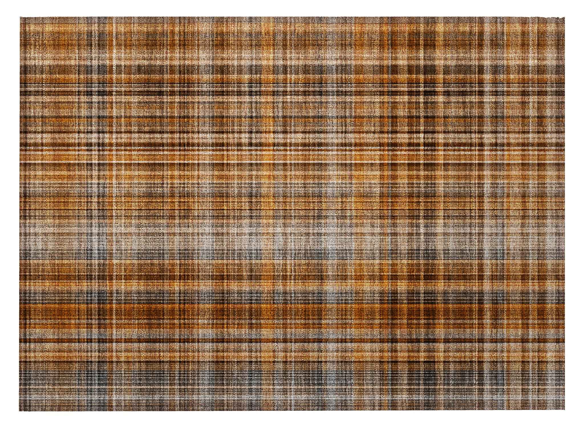 2' X 3' Orange Brown and Gray Plaid Washable Non Skid Indoor Outdoor Area Rug