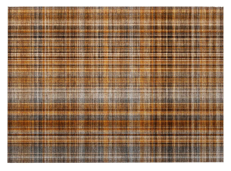 2' X 3' Orange Brown and Gray Plaid Washable Non Skid Indoor Outdoor Area Rug